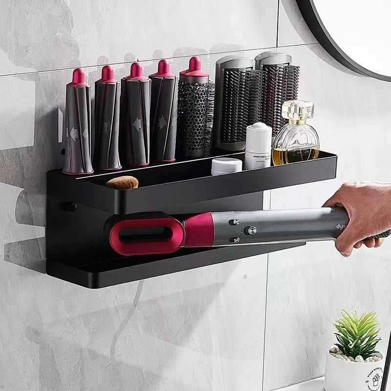 White dual-layer aluminium bathroom rack holding Marcel wavers with punch-free adhesive mounting