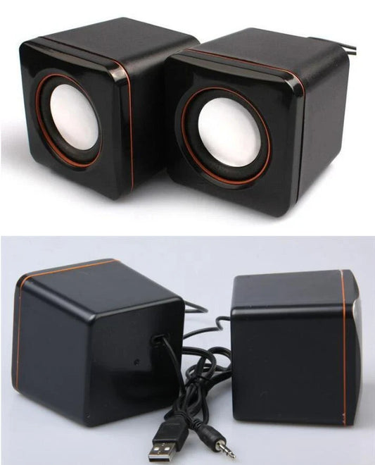 Compact USB-powered desktop speaker with adjustable volume and clear sound quality