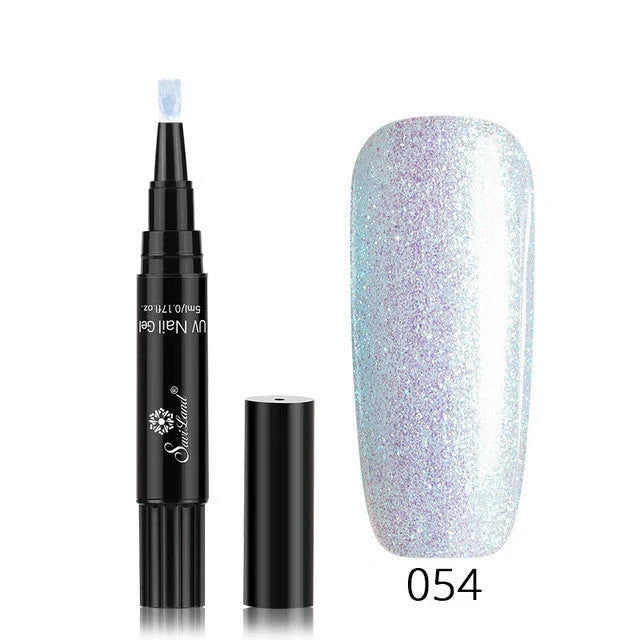 3-in-1 Gel Nail Varnish Pen with Glitter for One-Step Nail Art