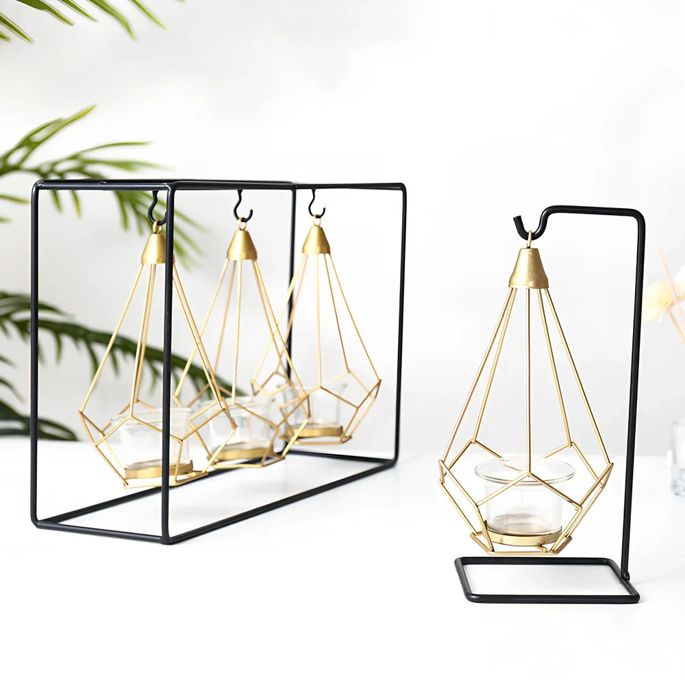 Geometric wrought iron candle holder in choice of 10 colours for home wall or table decoration