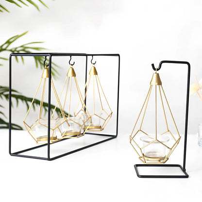 Geometric wrought iron candle holder in choice of 10 colours for home wall or table decoration