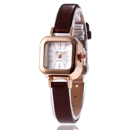 Women's fashion watch with alloy case in black, white, pink, or brown colour options showing 10mm thickness