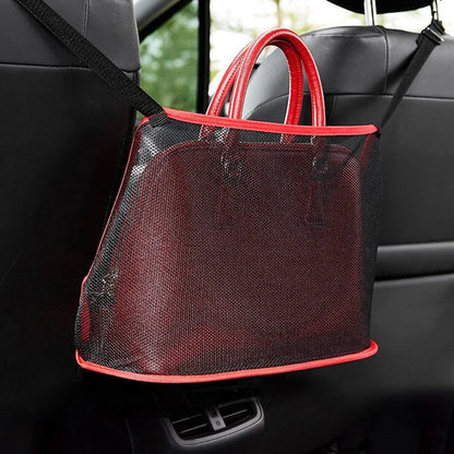 Durable car net pocket handbag holder in red and black, dimensions 40x12x26cm