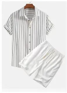 Men's light blue beach style short sleeve shirt and matching shorts casual outfit set