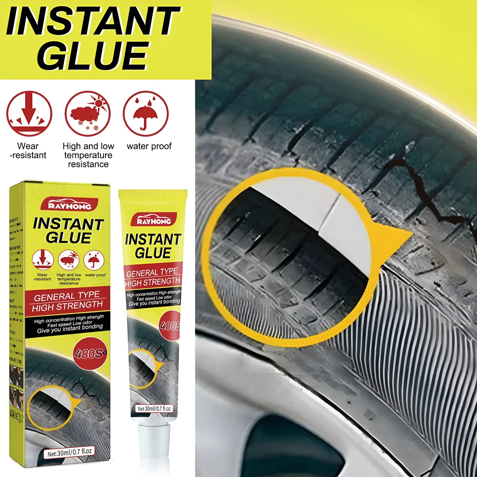 30ml tube of car tyre repair glue with hydroxyethyl fibre and acrylic resin formula