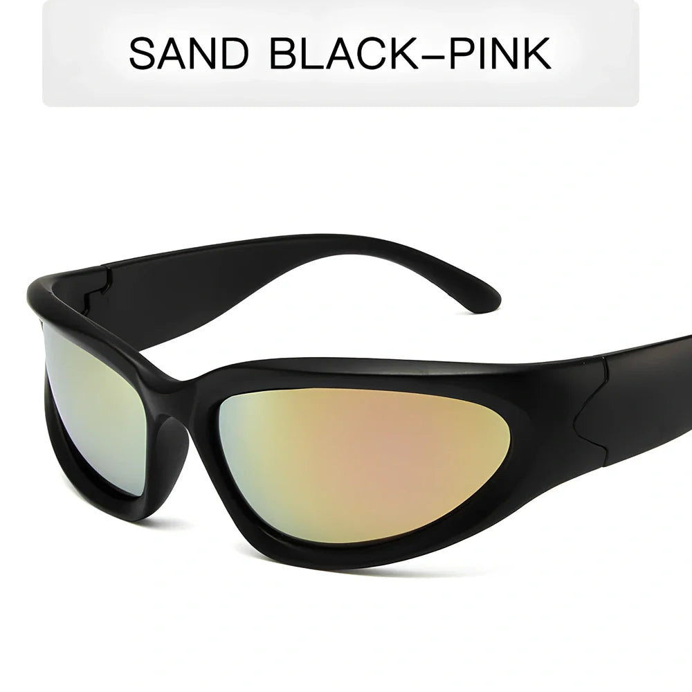 Personalised steam punk full frame cycling sunglasses in sand black grey chip style with mercury lenses for glare reduction