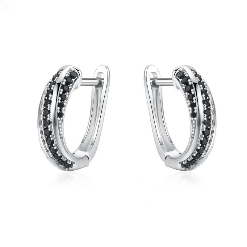 Copper inlaid zircon women's earrings with U-shaped design and round stones