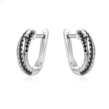 Copper inlaid zircon women's earrings with U-shaped design and round stones