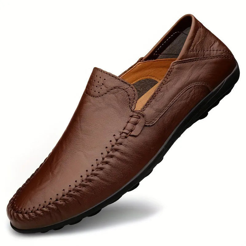 Men's casual leather shoes with cowhide uppers and round toe design in multiple colour options
