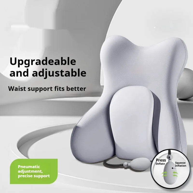 Ergonomic memory foam lumbar support cushion with a removable cover in a solid colour.