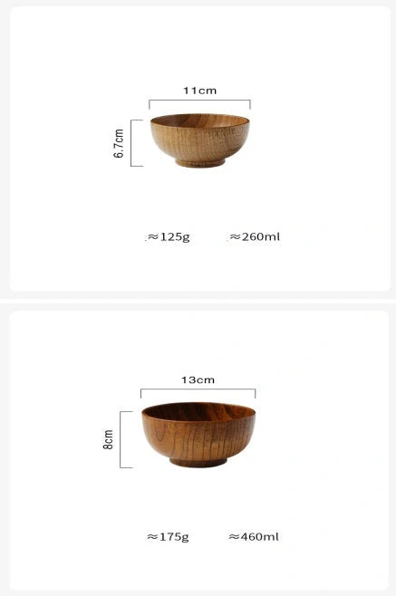 Japanese Style Wooden Bowl Set in three sizes for rice, soup, and salads