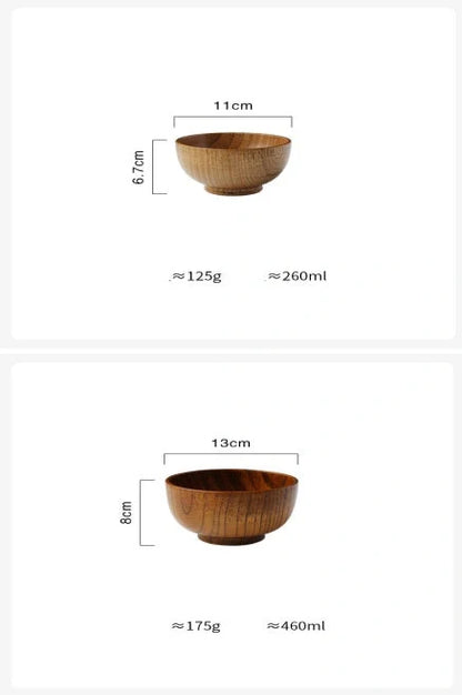 Japanese Style Wooden Bowl Set in three sizes for rice, soup, and salads