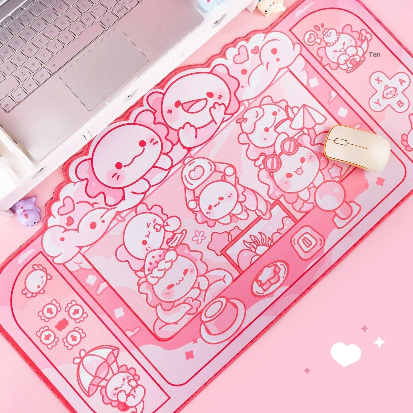 Hexagonal dragon crane machine pattern mouse pad measuring 75 by 40 centimetres with integrated wrist support
