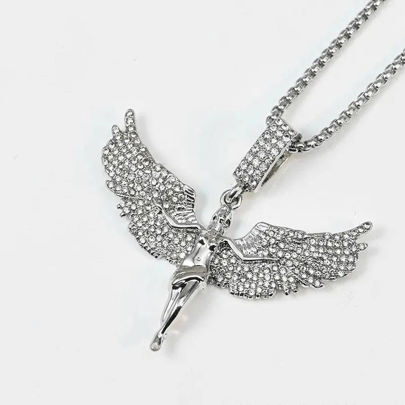Silver diamond stud necklace with alloy pendant and electroplated finish for men and women