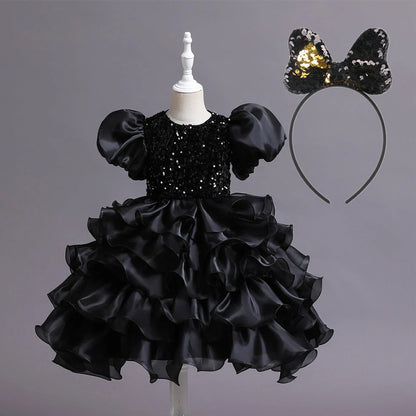 Blue sequin tutu dress with matching headband for girls birthday party, sizes 100-150cm