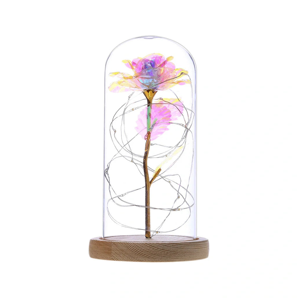 Enchanted Forever Rose in Glass LED Light Christmas Decoration with wooden base