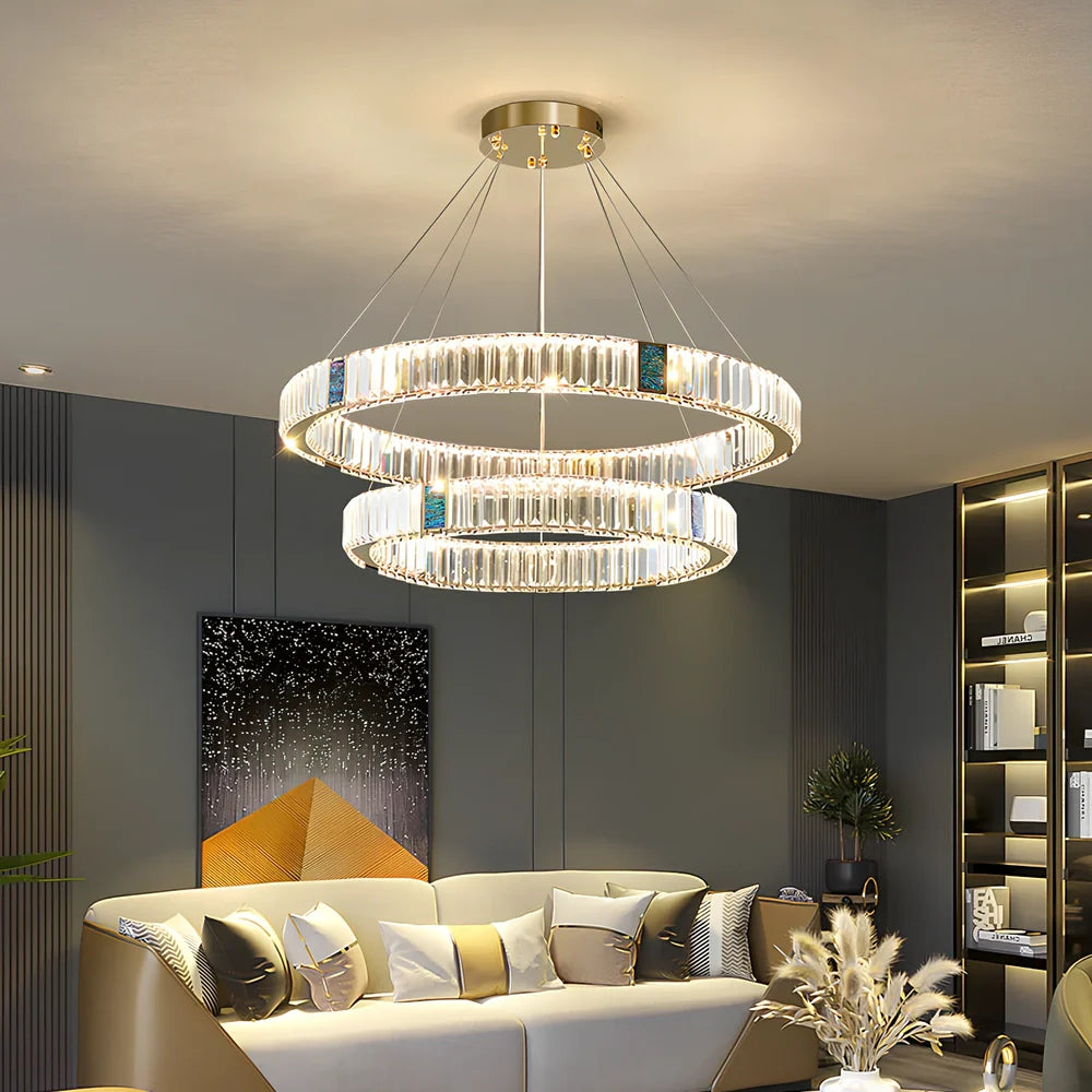 Weiwei crystal chandelier with stainless steel frame and remote control for stepless dimming in multiple layer configurations