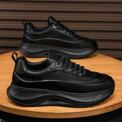 Men's Stylish Thick-Sole Athletic Sneakers in Black, Beige, and Beige Black Colors