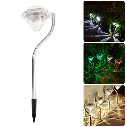 Solar powered garden diamond light with white and multicolor LED options for outdoor illumination