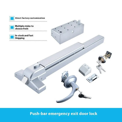 Stainless steel fire safety door push lock with external handle for 65cm single doors.
