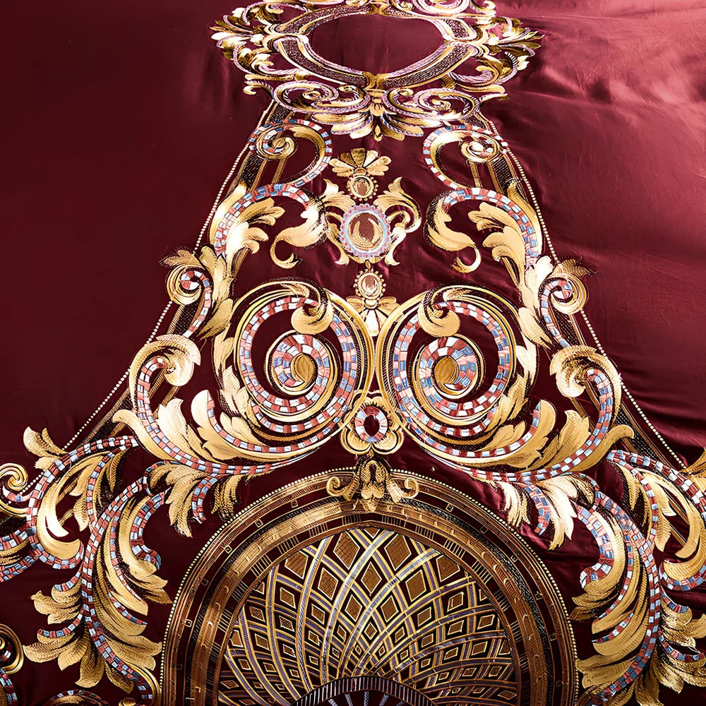 Four-piece embroidered cotton bed set in grey with 200x230cm duvet cover and reactive print details