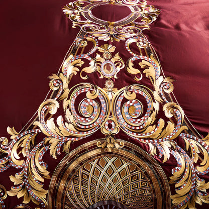 Four-piece embroidered cotton bed set in grey with 200x230cm duvet cover and reactive print details