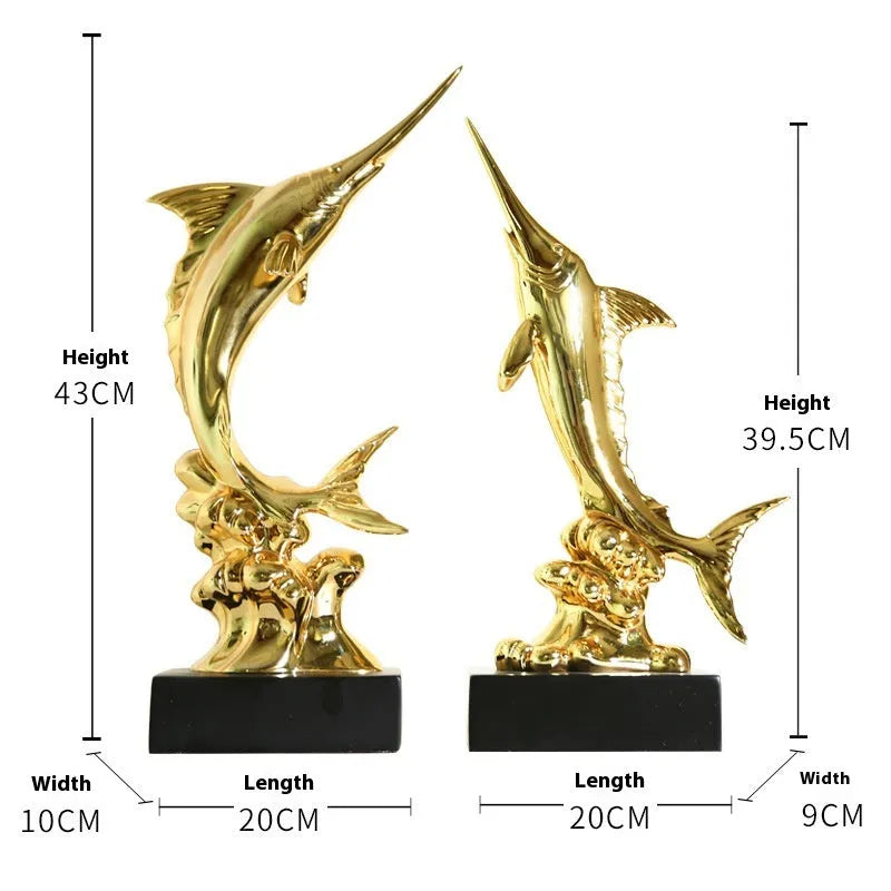 European-style swordfish resin ornament in Brilliant Gold, Coral Red, Lake Blue, or Sea Green colour options