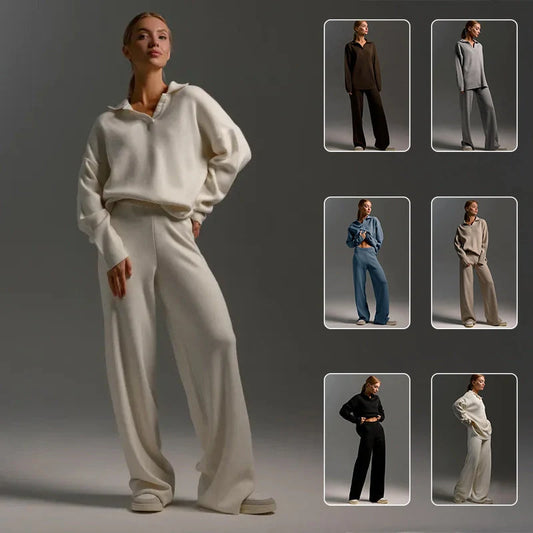 Women's stylish and comfortable cotton two-piece sweater set for fall and winter