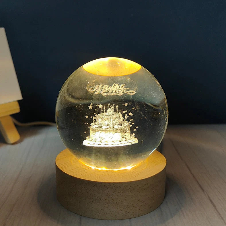 White crystal ball night light with USB plug showing uniform illumination and decorative design options