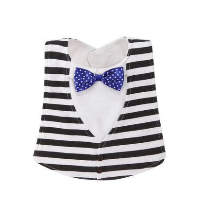 Adjustable baby bow tie bib in four-layer waterproof design, free size, shown in a choice of colour prints