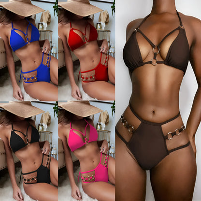 Women's nylon bikini separates in five colour options with S, M, L sizing