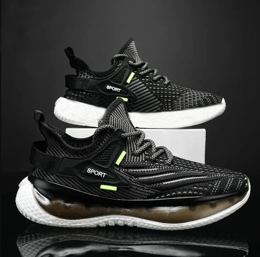 Men's white low-top mesh platform sneakers with round toe and front lace-up design on a rubber sole