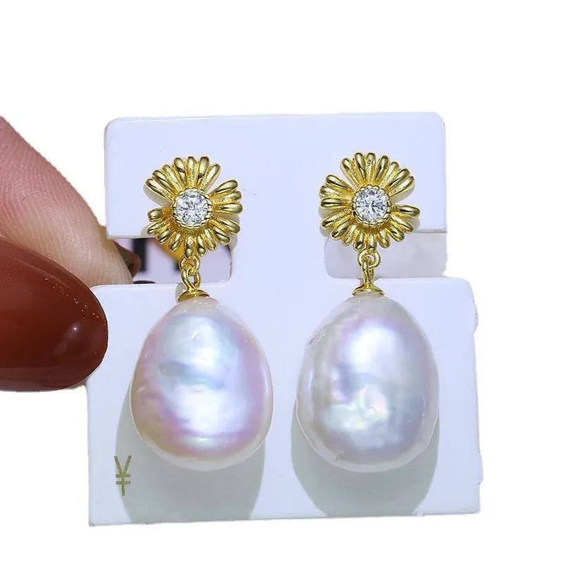 Pair of baroque-style flower earrings in sterling silver with intricate floral detailing for DIY jewellery customisation