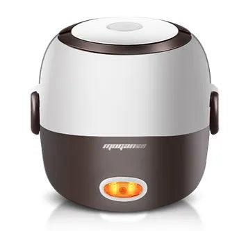 White rice cooker with stainless steel inner pot showing control panel with cook and warm settings