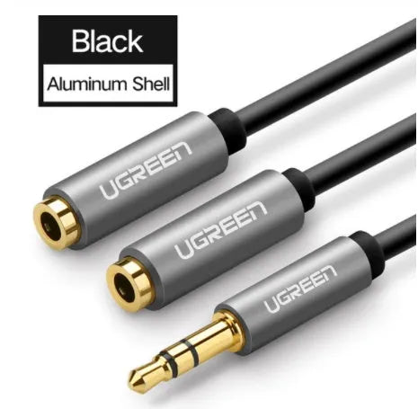 20cm earphone replacement cable with gold 3.5mm connectors in black, grey, and white colour options