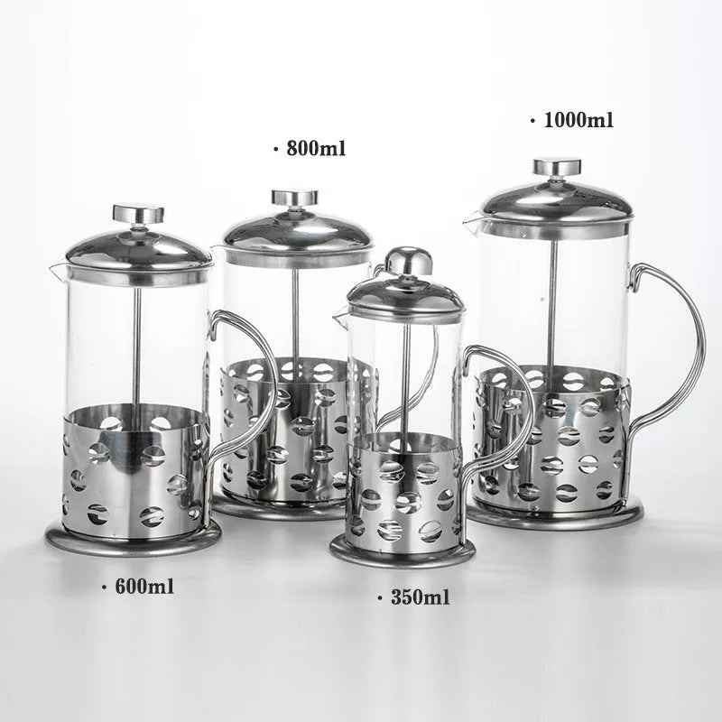 Hand-washing coffee pot with stainless steel and glass in bean pattern design