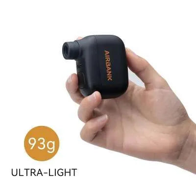 Black AS100 portable electric bike tyre inflator with USB cable and waterproof bag