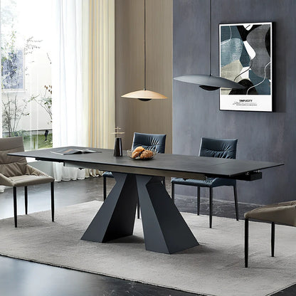 Retractable slate dining table extended to 1.6m with rotating mechanism and porcelain finish
