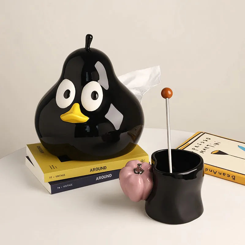 Cute ceramic pear tissue box in white porcelain with green or black colour options