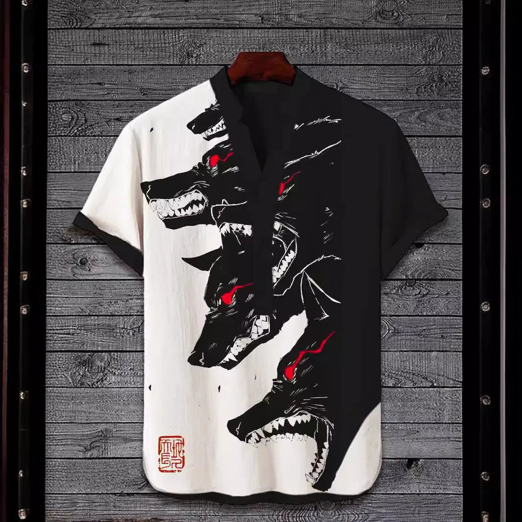 Men's 3D digital animal print short sleeve T-shirt on a hanger, available in multiple colours and sizes up to 5XL.