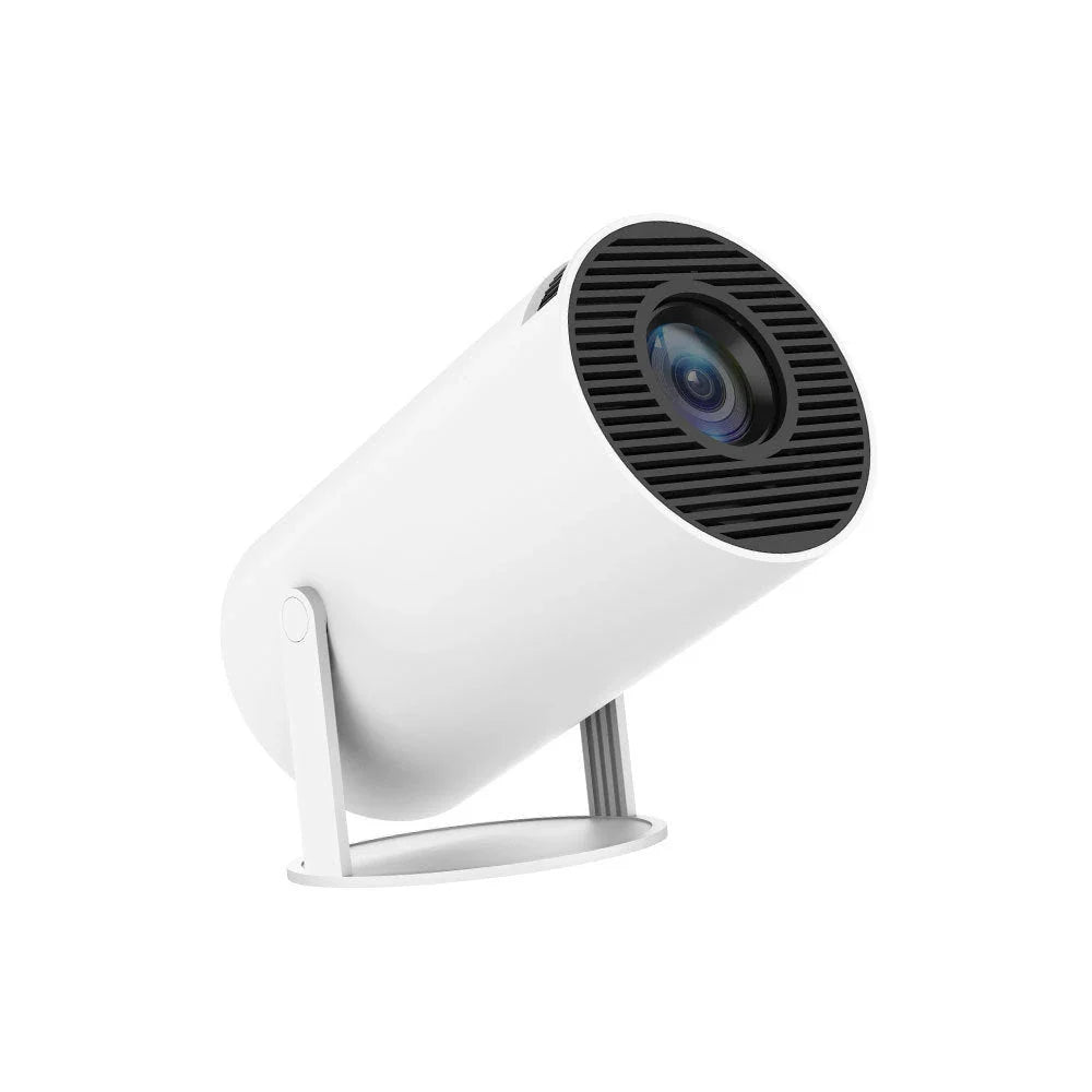 Compact home theater projector with 180-degree projection angle, automatic focus, and 4K video support for immersive entertainment experience