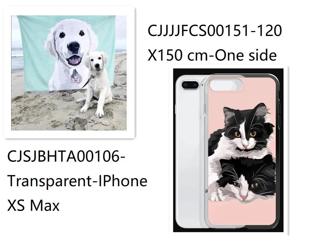 Custom flannel blanket with personalised design beside matching transparent TPU phone case