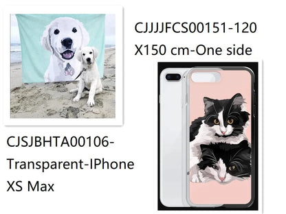 Custom flannel blanket with personalised design beside matching transparent TPU phone case