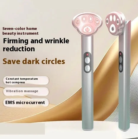 Gradient pink cat's paw shaped eye massager with micro-current vibration and colour light functions
