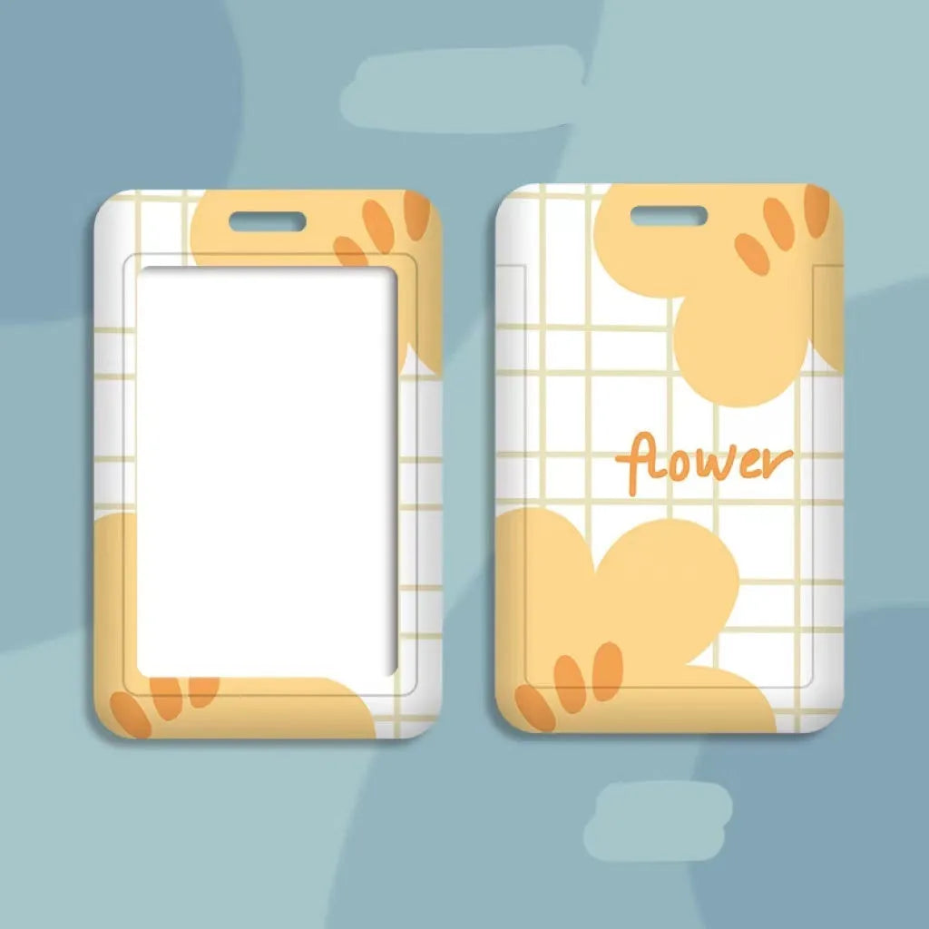 Student ID card set with plastic sleeve and neck strap in cartoon designs