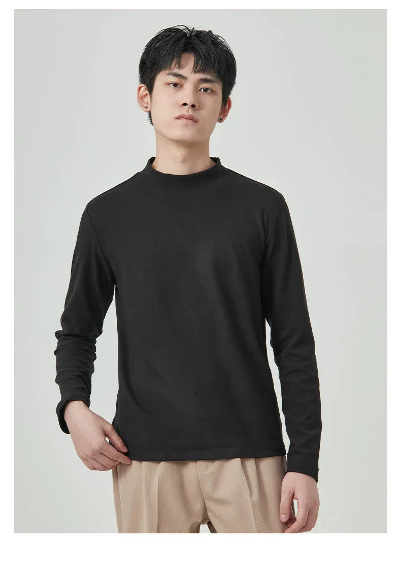 Men's half high collar long sleeve t-shirt in Dralon fabric for autumn winter casual wear