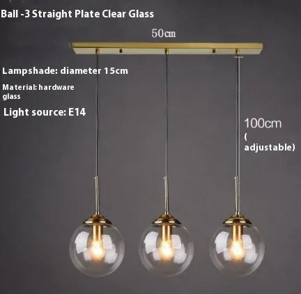 Simple modern round glass ball chandelier ceiling light in Nordic style