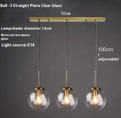 Simple modern round glass ball chandelier ceiling light in Nordic style