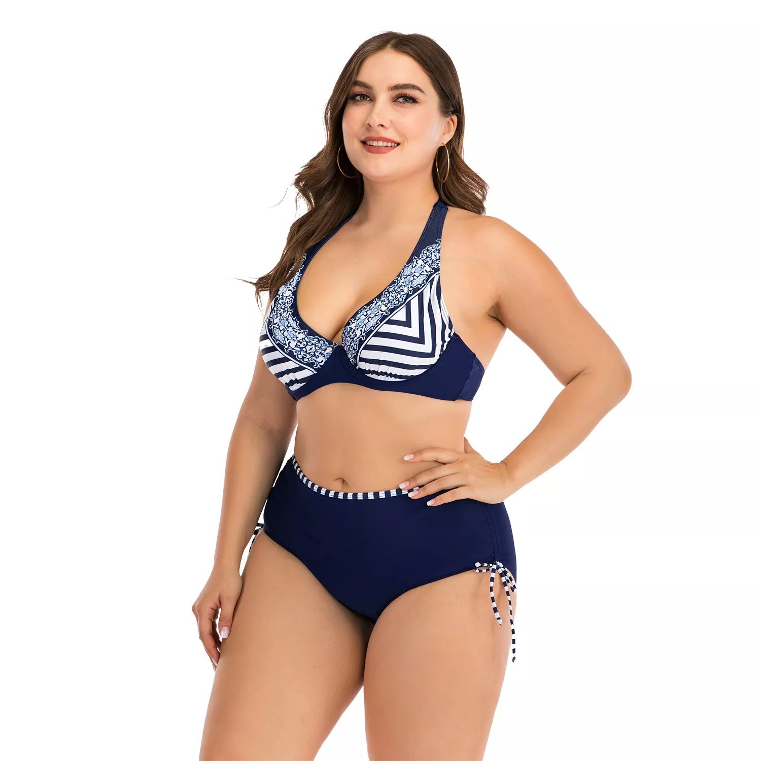 Plus-size underwire bikini with steel support and chest pad in photo color