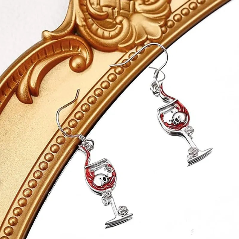 Halloween skull wine glass earrings in electroplated zinc alloy with geometric design